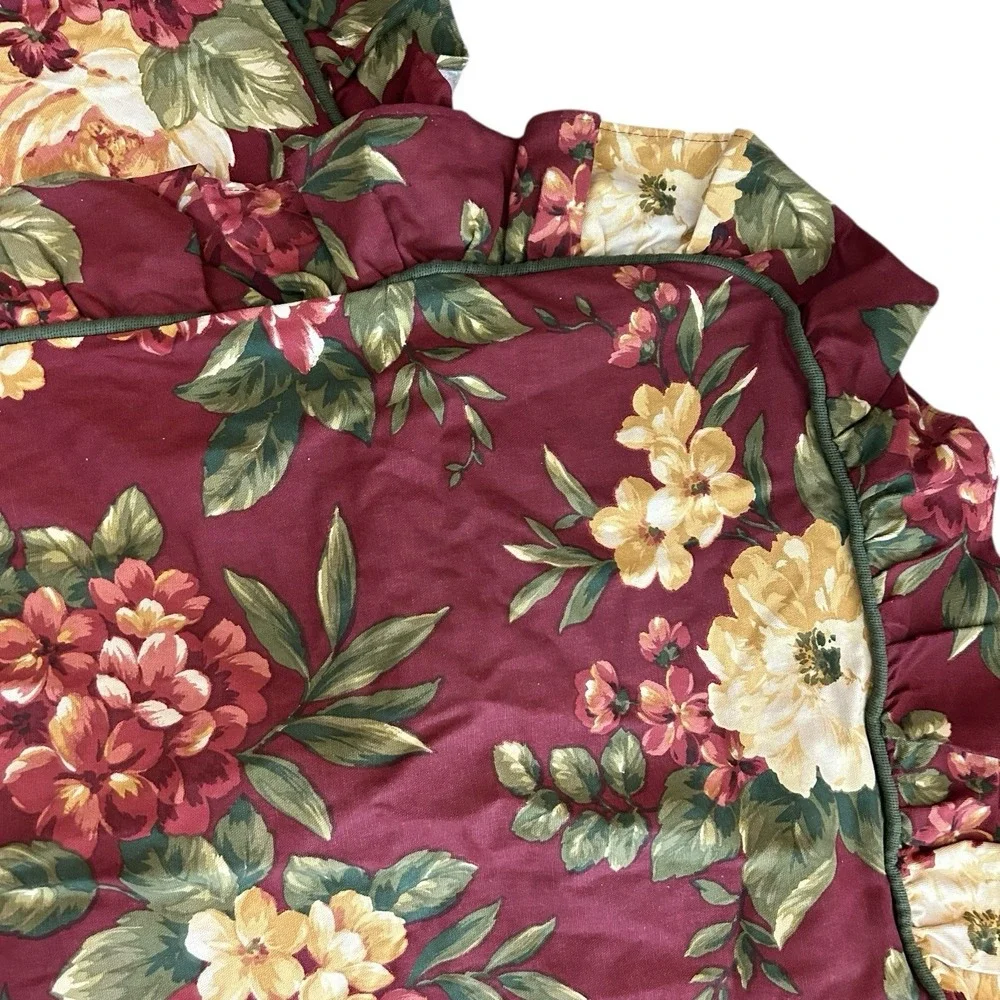 Waverly Garden Room 2 pc Set of Standard Pillow Cases Maroon Floral Ruffled (9)‎